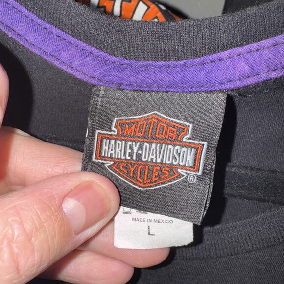 Y2K Harley Davidson Women’s Bedazzled black Shirt Size Large - Picture 3 of 5